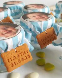 Petit pot de dragées, tissu créé sur-mesure garçon