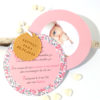 faire-part rond, fille, gourmandise, biscuit personnalisé