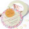 faire-part rond, taupe, rose, liberty, gourmandise