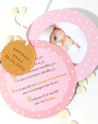 Faire-part rond, thème gourmandise, fille