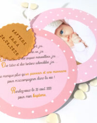 Faire-part rond, thème gourmandise, fille