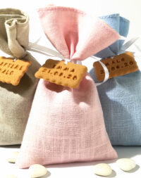 Sachet de dragées pour baptême, tissu lin