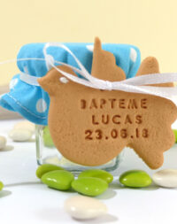 Petit pot de dragées, biscuit « colombe » personnalisé