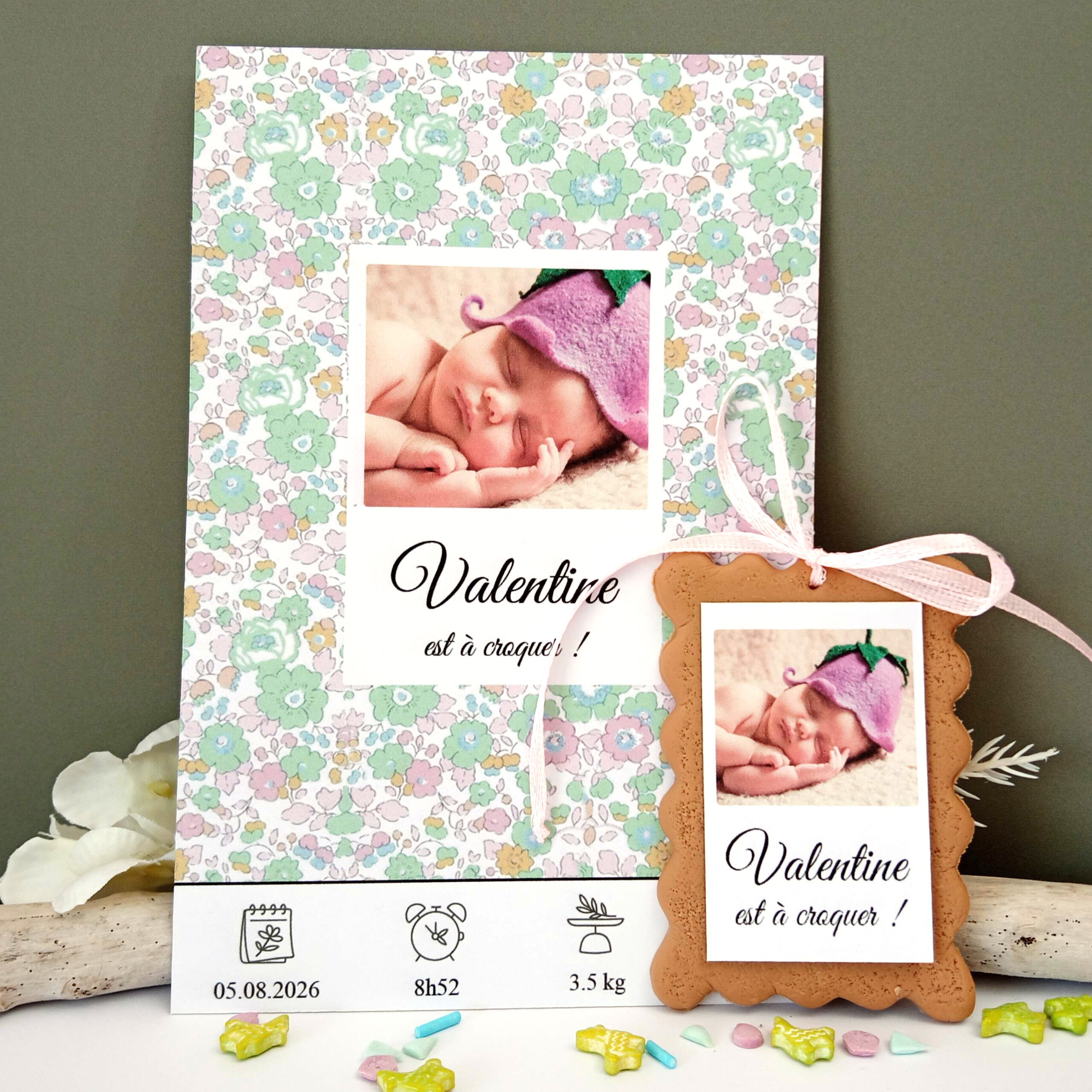 faire-part-naissance-createur-moderne-original-gourmand-nature-fleuri-liberty-betsy-vert-sauge-biscuit-cadre-personnalise-sur-mesure
