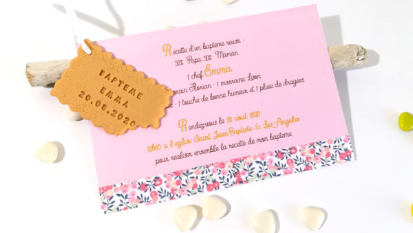 faire-part liberty, fille, gourmand, liberty rose, invitation