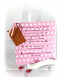 Faire-part biscuit, carton fille 15 x 15 cm