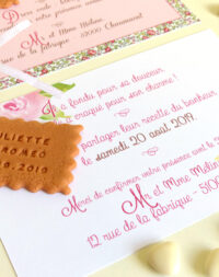 Faire-part mariage biscuit personnalisé, thème fleuri/liberty