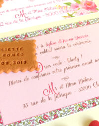 Faire-part mariage biscuit personnalisé, thème fleuri/liberty