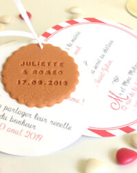 Faire-part mariage biscuit rond, thème rayé