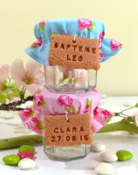 Contenant de dragées pour mariage, fleur bleu/rose
