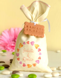 sachet de dragées mariage, tissu personnalisé coeur