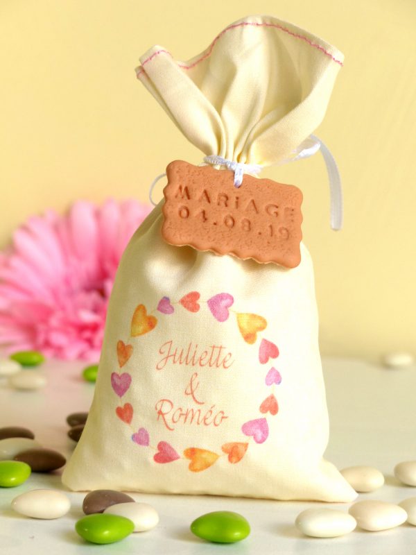 sachet de dragées mariage coeur