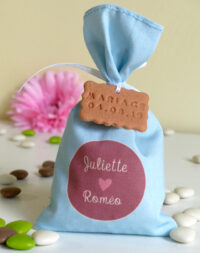 sachet de dragées, tissu personnalisé « marié coeur »