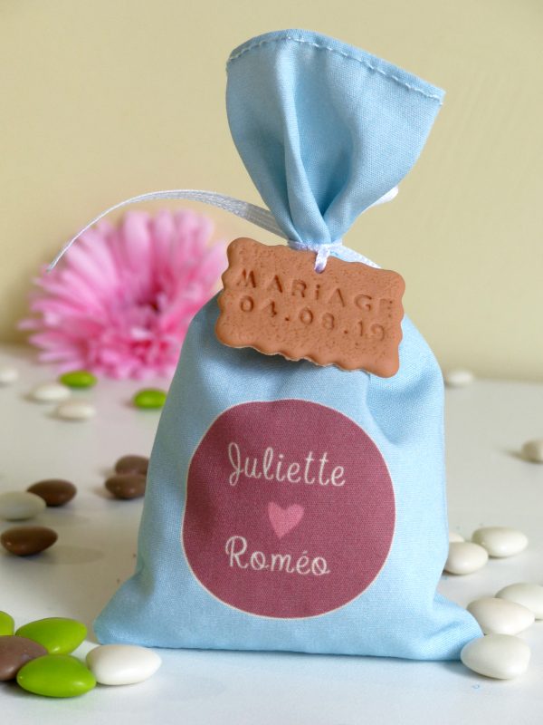 sachet de dragées mariage, bleu et marron