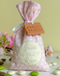 Sachet de dragées personnalisé pour mariage, thème uni ou pois