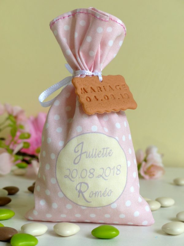 sachet de dragées, pois rose, créme