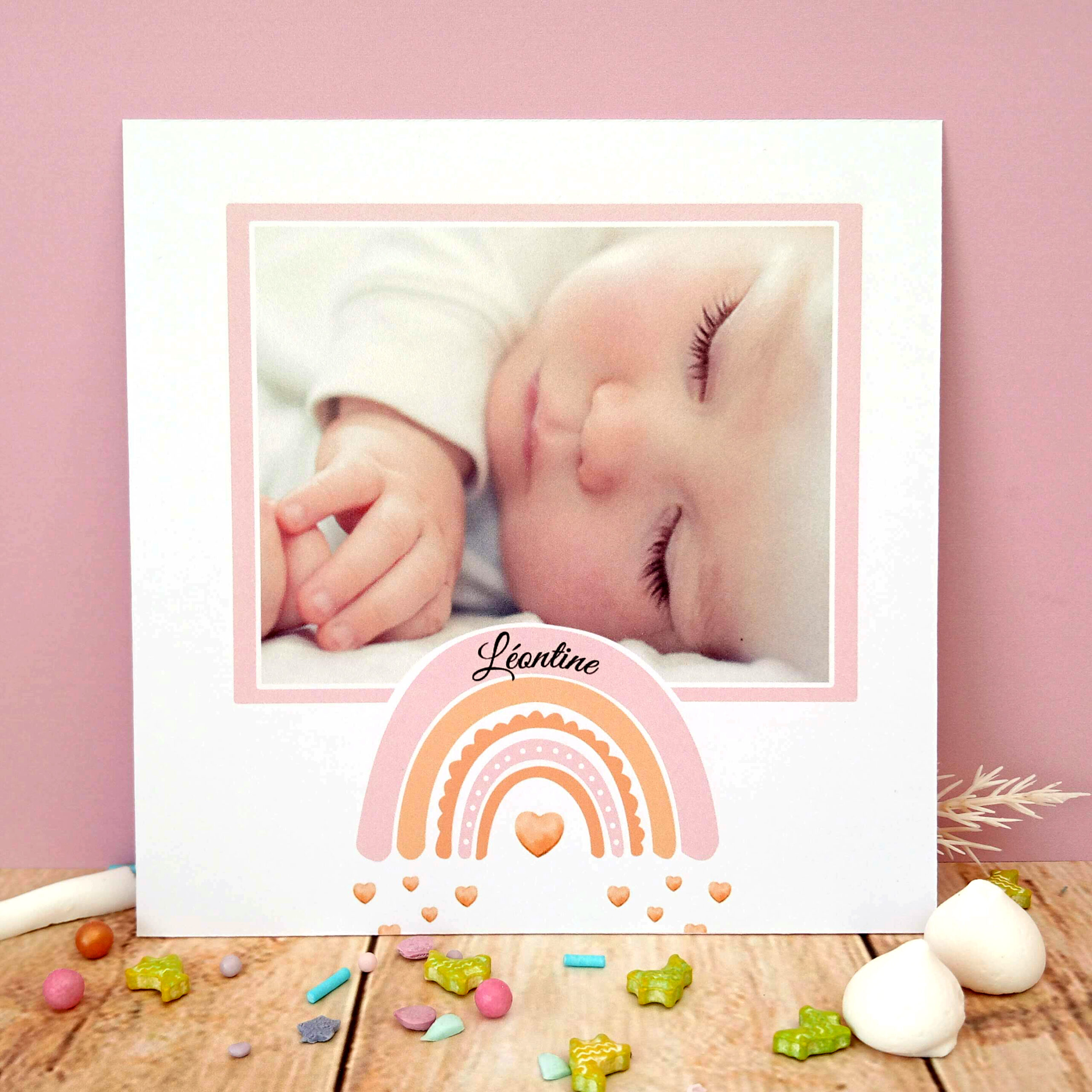 faire-part-arc-en-ciel-rose-fille-biscuit-gourmand-tendance-unique-sur-mesure