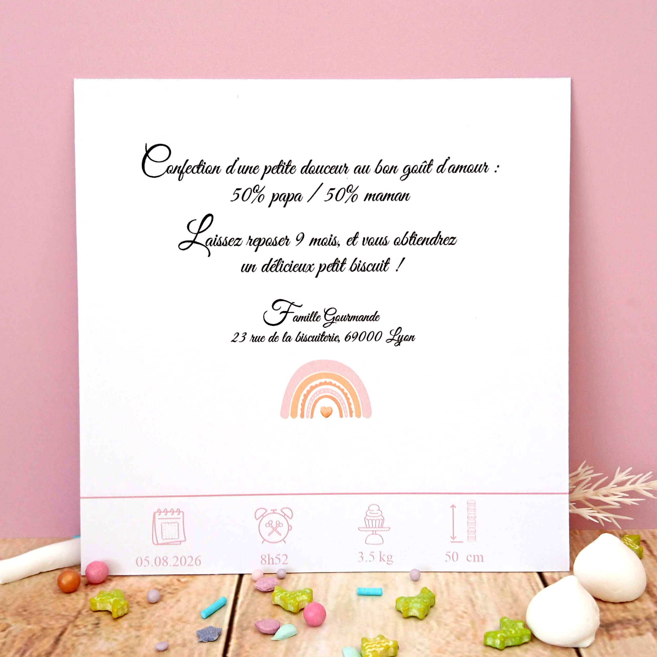 faire-part-arc-en-ciel-rose-fille-biscuit-gourmand-tendance-unique