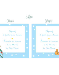 Menu, thème « petit prince », biscuit « renard »