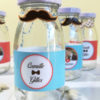 mini bouteille de lait, mariage hipster, moustache, noeud papillon, rouge, bleu, retro, vintage