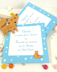 Menu, thème « petit prince », biscuit « renard »