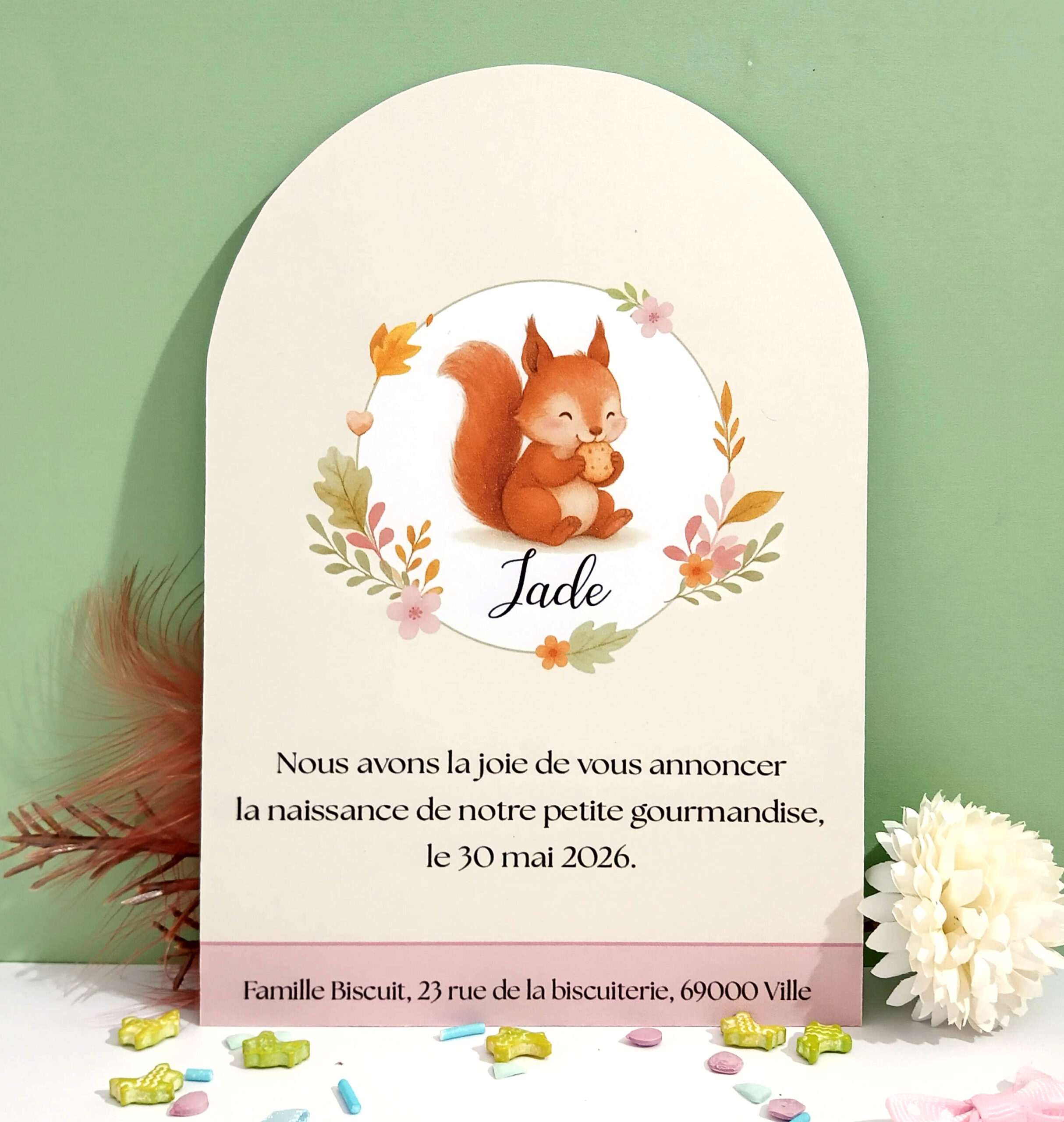 faire-part-biscuit-pour-bebe-fille-personnalise-theme-nature-ecureuil