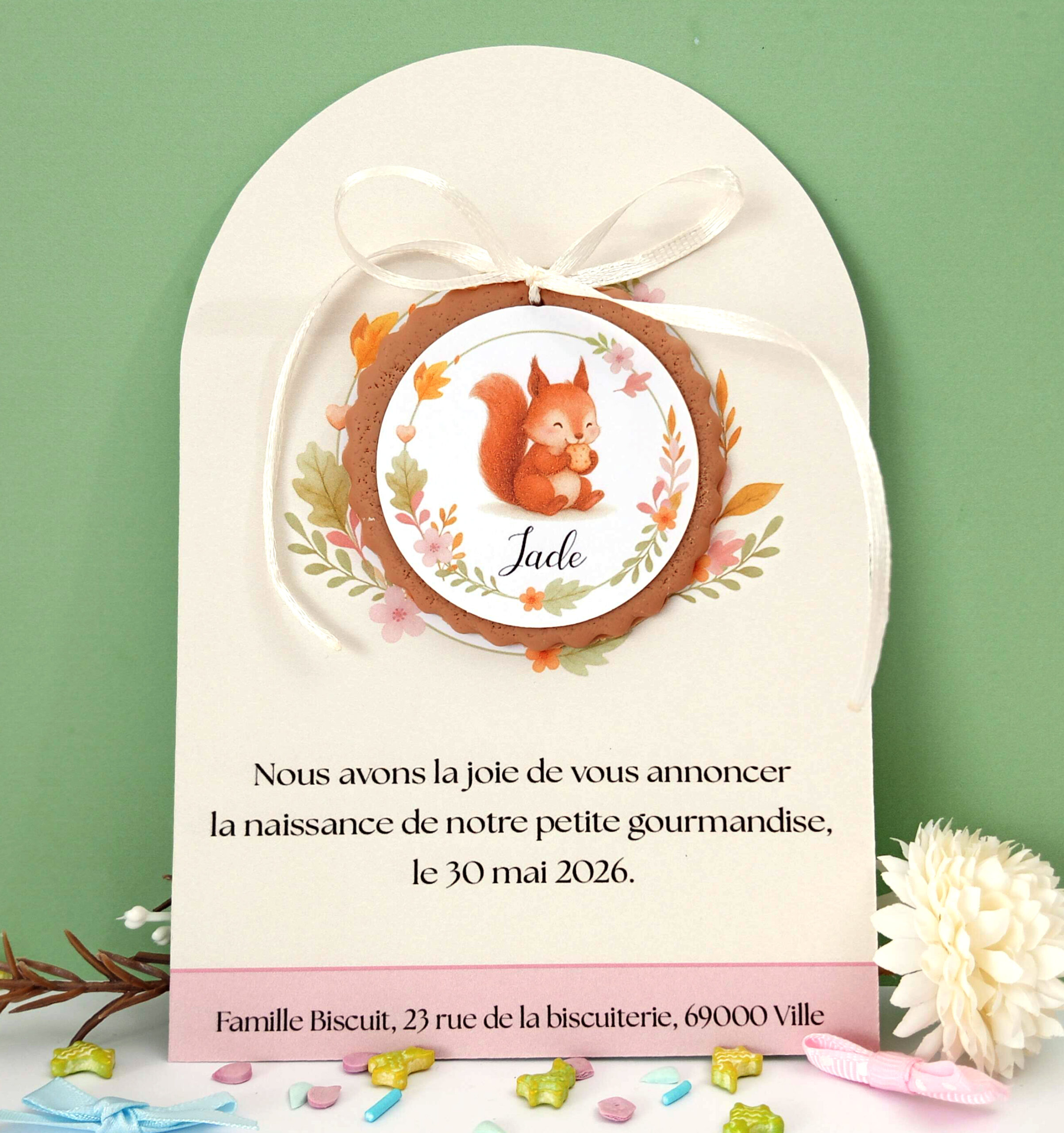 faire-part-nature-fille-biscuit-ecureuil-ton-chaud