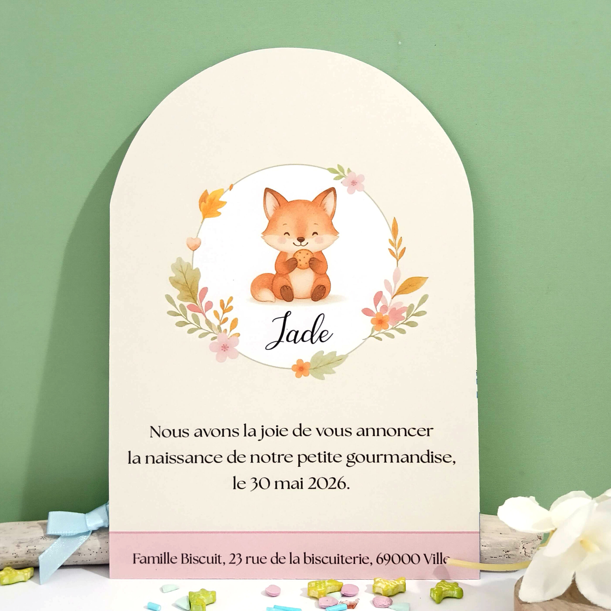 faire-part-unique-personnalise-nature-renard-vintage-couleur-vert-sauge-