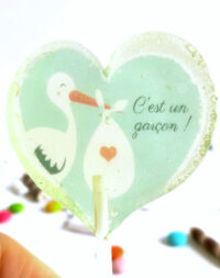 x5 Sucettes personnalisées « cigogne » (parfaites pour une baby-shower !)