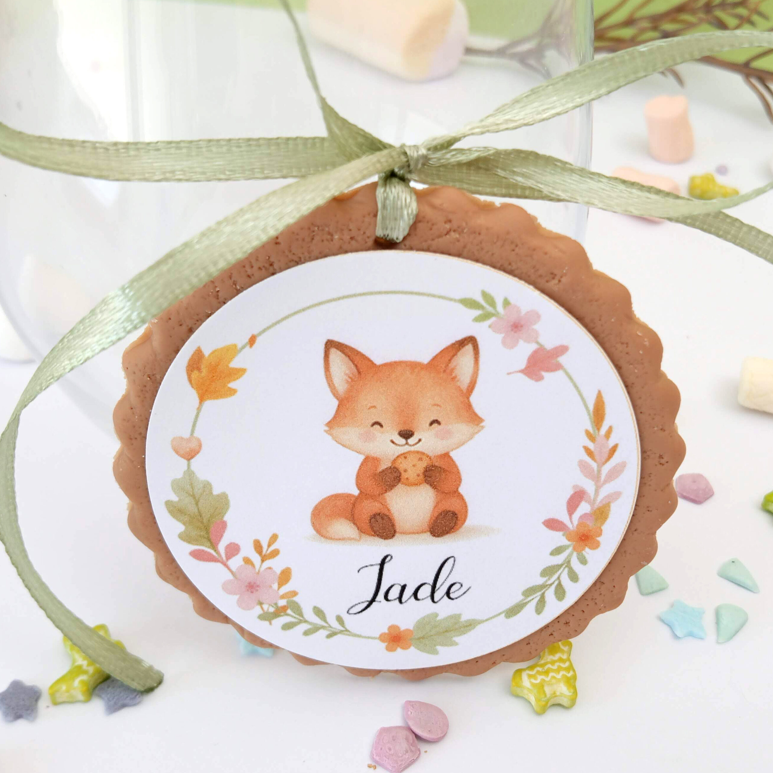 biscuit-decoration-naissance-ou-bapteme-theme-foret-en-porcelaine-froide-avec-petit-renard