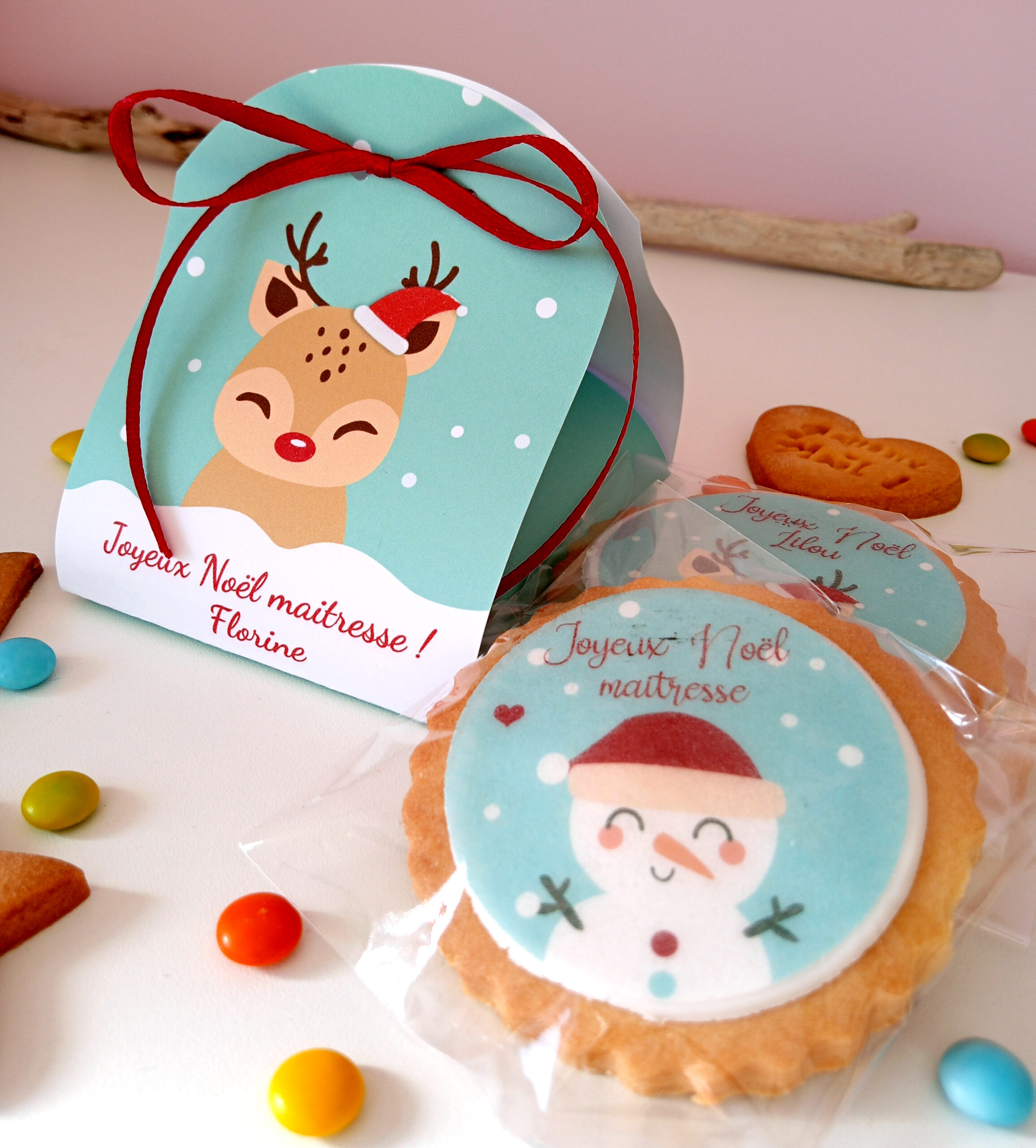 COFFRET CADEAU de Noël, 3 biscuits décorés & personnalisés