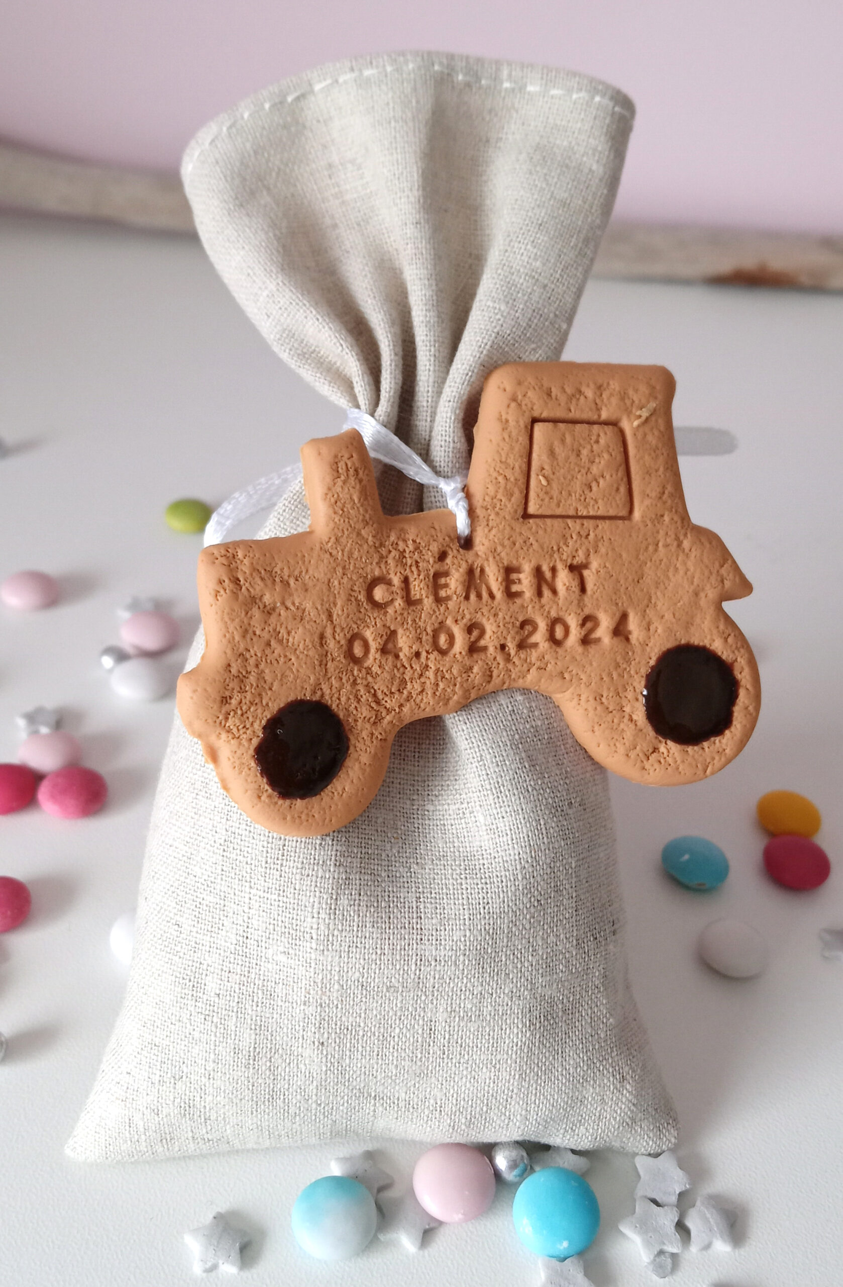 Sachet pour dragées, thème de la ferme/tracteur