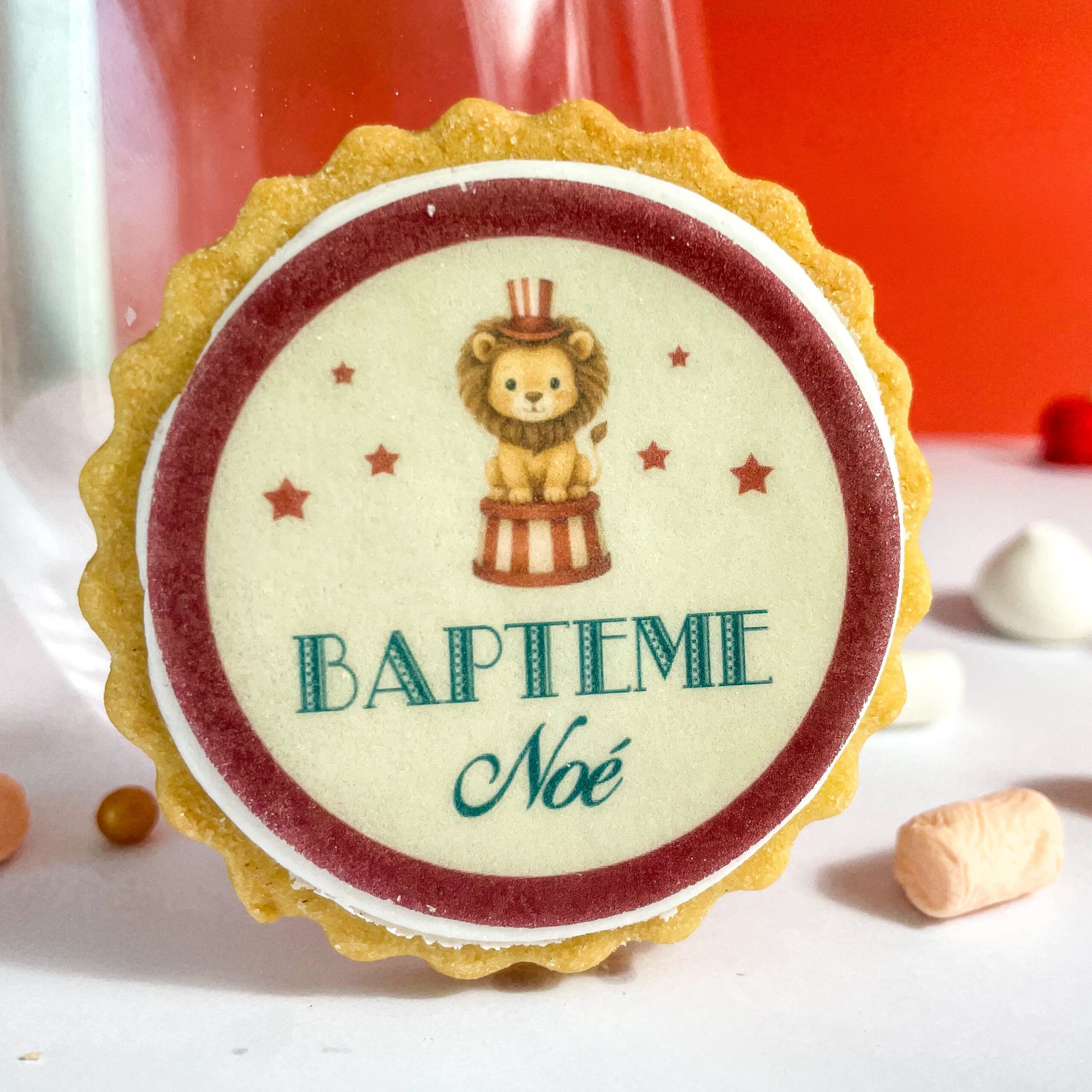 sable-personnalise-theme-lion-illustrer-de-cirque-cadeau-invite-bapteme