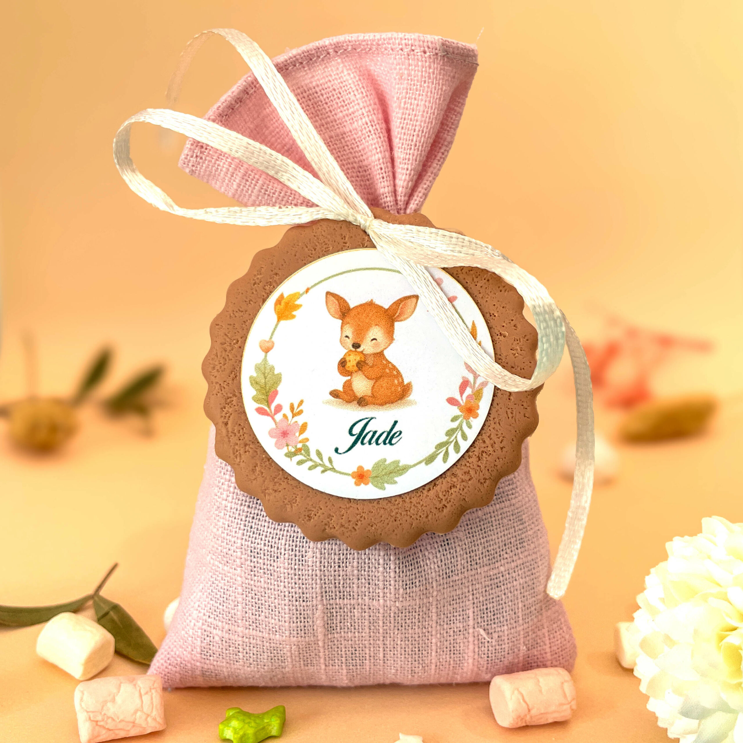 contenant-pour-dragees-pour bapteme-theme-nature-animaux-de-la-foret-faon-tissu-li-rose-fille