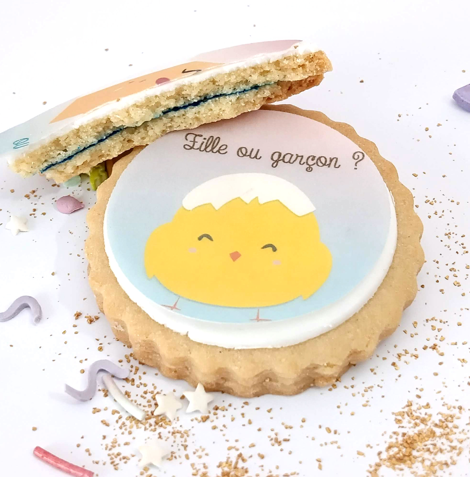 biscuit-gender-reveal-fille-garcon-poussin-rose-bleu-annonce-famille-collegue
