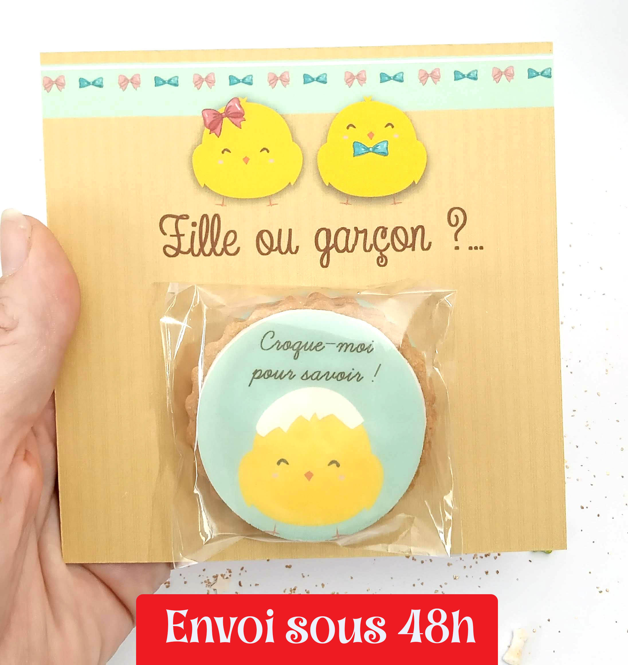 carte-envoi-poste-biscuit-gender-reveal-fille-garcon-reveler-bebe-poussin copie