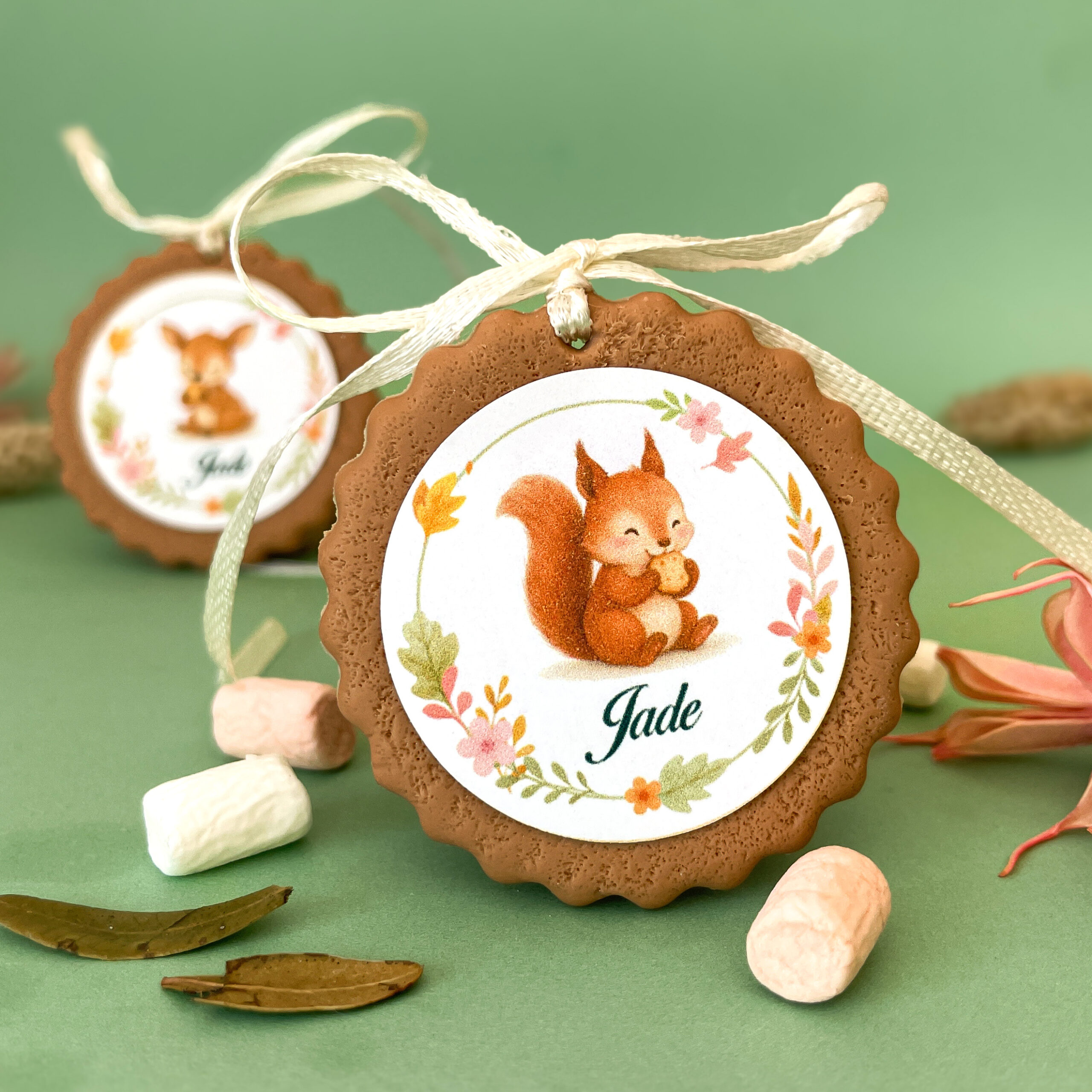 cadeau-pour-invite-bapteme-ecureuil-avec-couronne-fleur-ton-chaud-orange