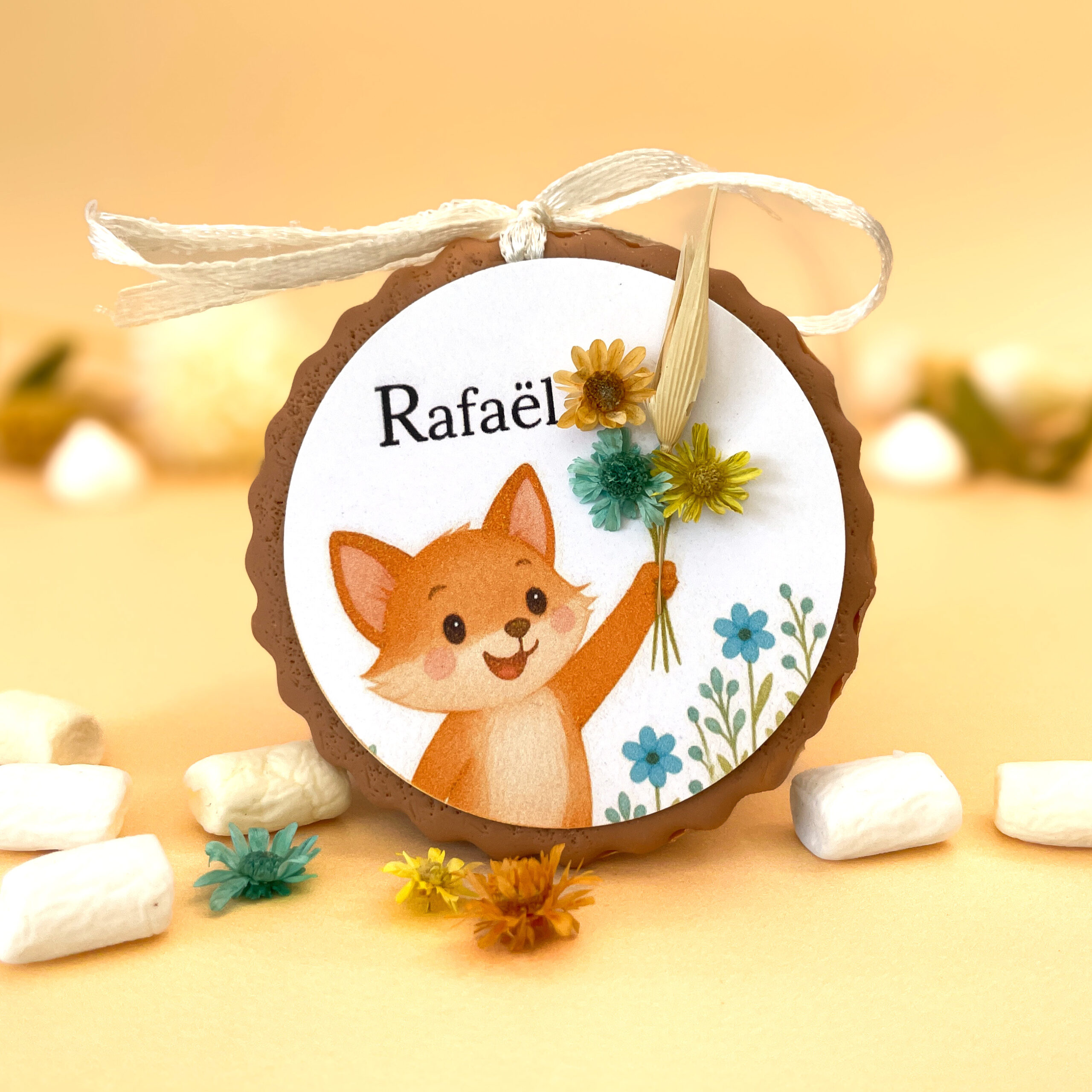 decoration-pour-ballotin-dragees-bapteme-renard-avec-bouquet-fleur-seche